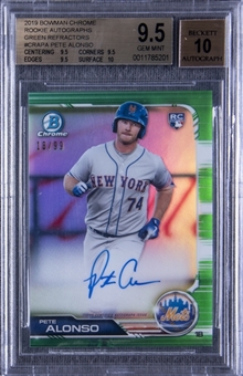 2019 Bowman Chrome Green Refractors #CRAPA Pete Alonso Signed Rookie Card (#18/99) – BGS GEM MINT 9.5/BGS 10 